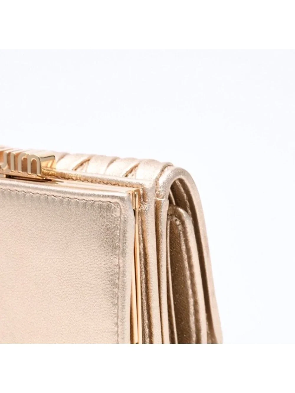 Miu Miu Matelasse Compact Wallet Trifold Gathered Gold Leather